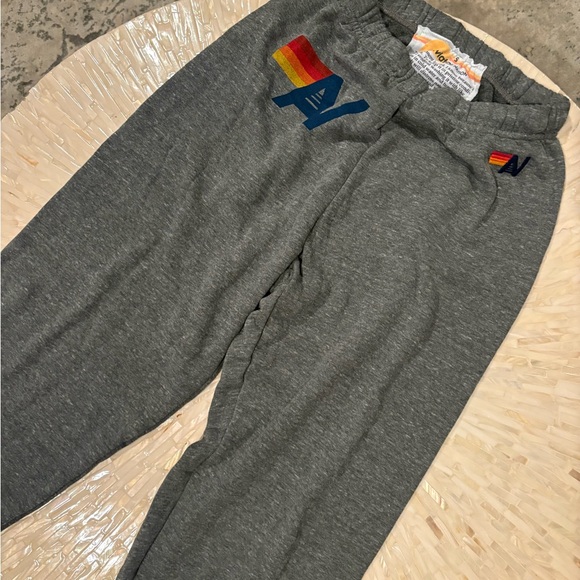 Aviator Nation Gray Sweatpants with Rainbow and Blue Logo - Picture 3 of 3